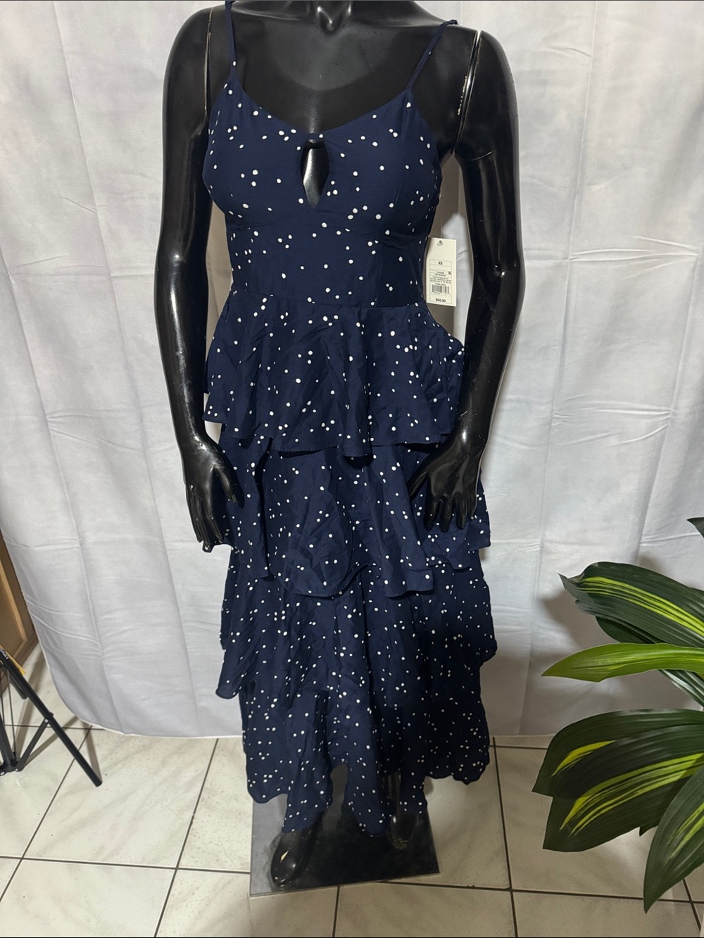 Target Navy Polka Dot Tiered Maxi Dress